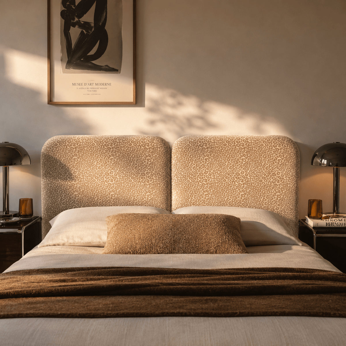 Tête de lit tissu jacquard léopard beige 160 cm