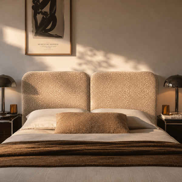 Cabecero de tela jacquard leopardo beige 160 cm