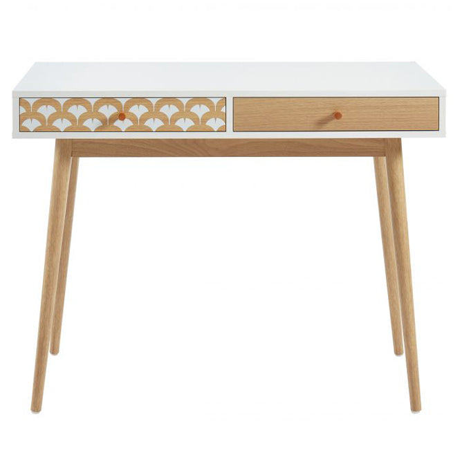 Bureau blanc et effet chêne 2 tiroirs L100cm