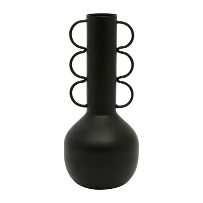 Vase ethnique noir en métal H25