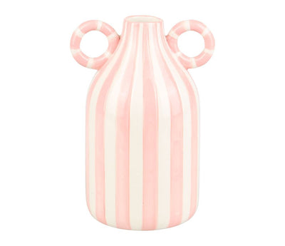 Vase en céramique rayure rose H20