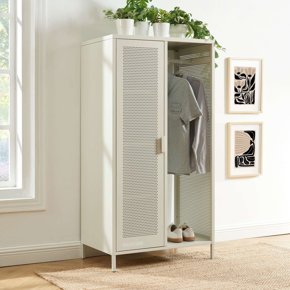 Vestiaire métal beige sable avec penderie H145 cm