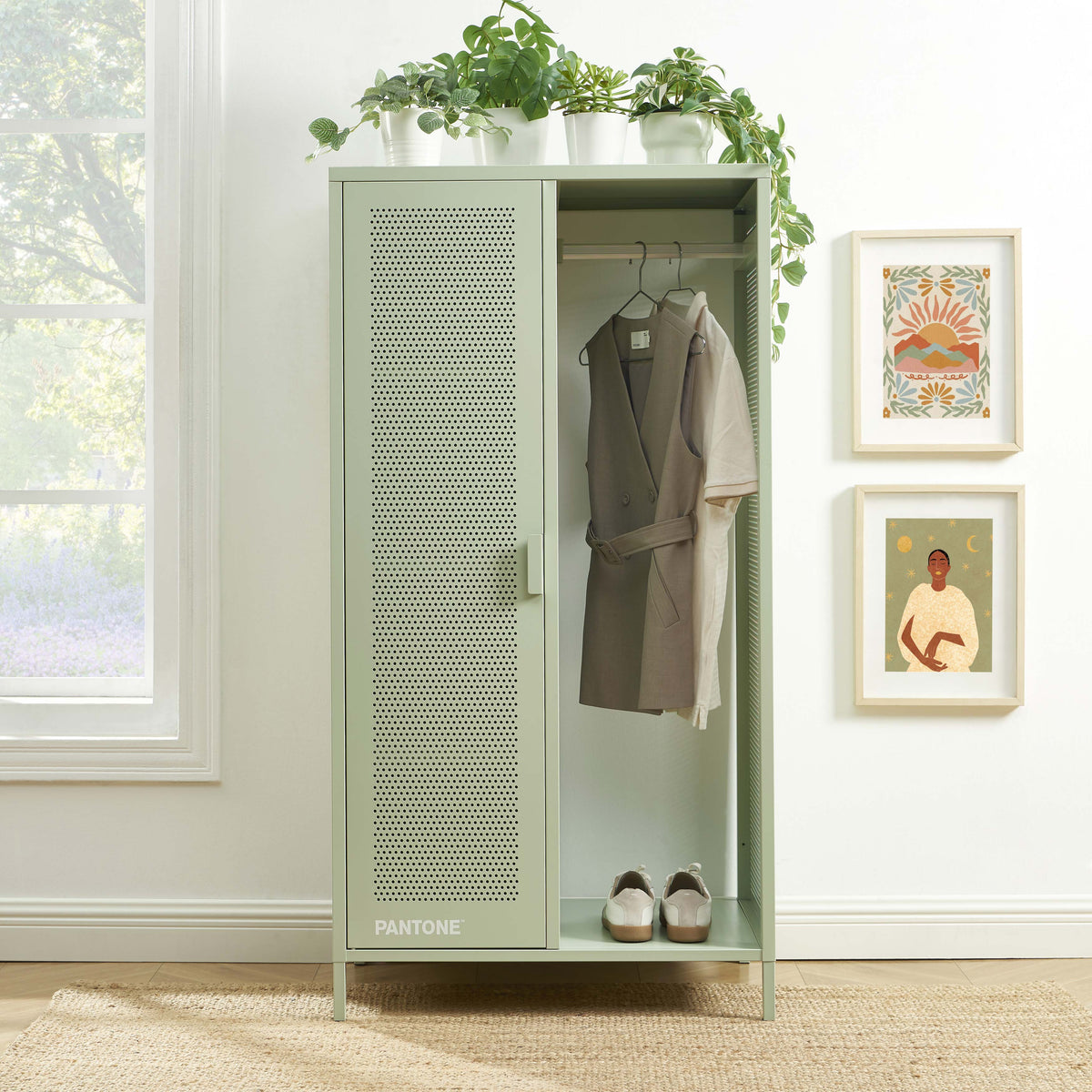 Vestiaire métal vert amande avec penderie H145 cm
